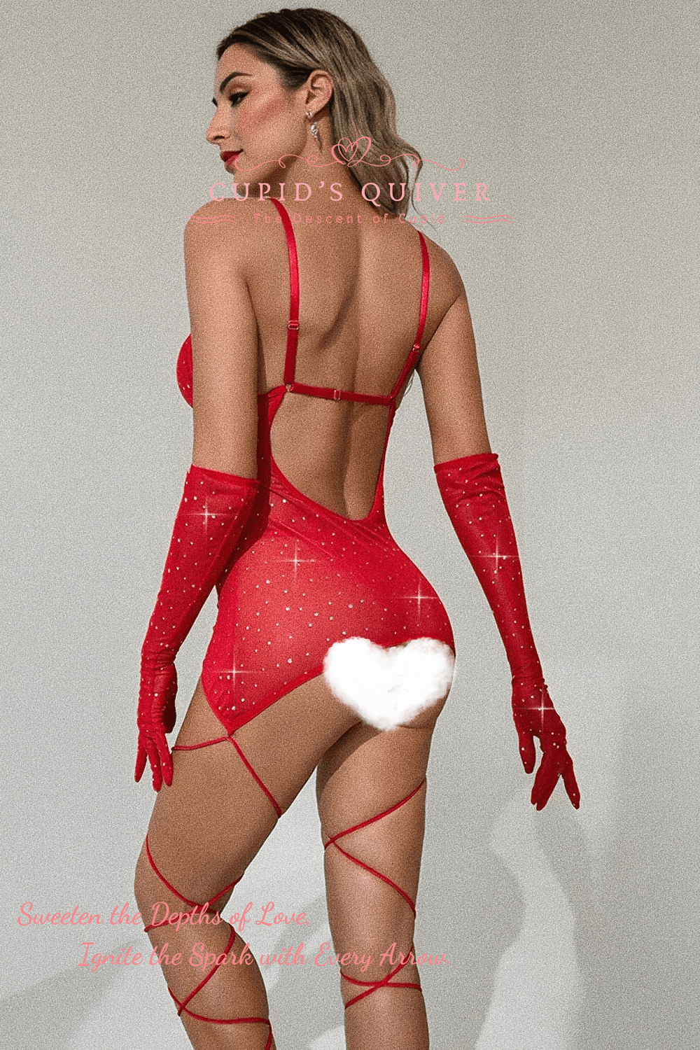 Besos Ardientes — Conjunto de lencería roja con encaje y guantes largos - Cupid‘s Quiver