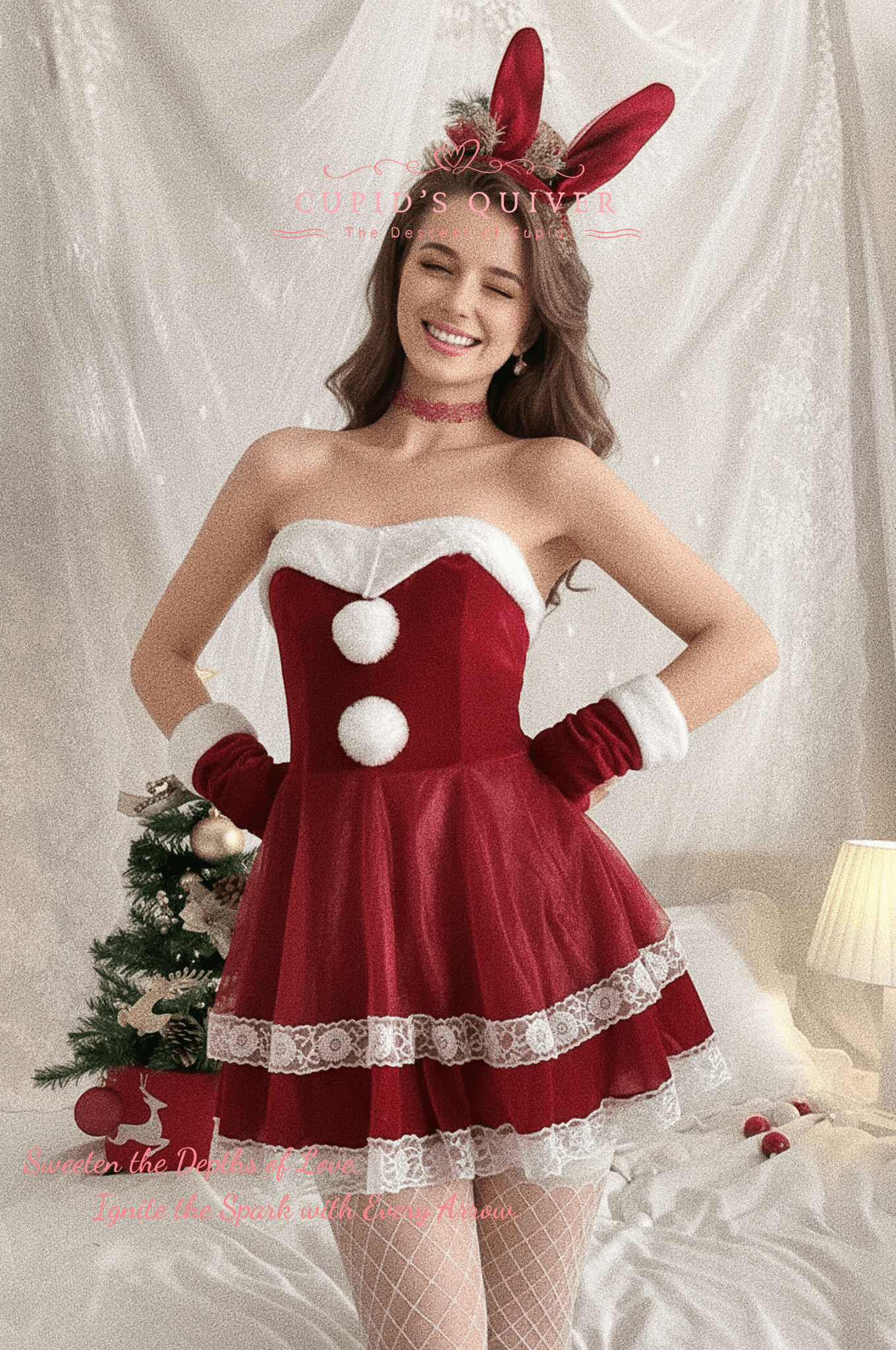 Conejita de Navidad — Vestido sexy navideño con orejas de conejo, guantes y choker - Cupid‘s Quiver