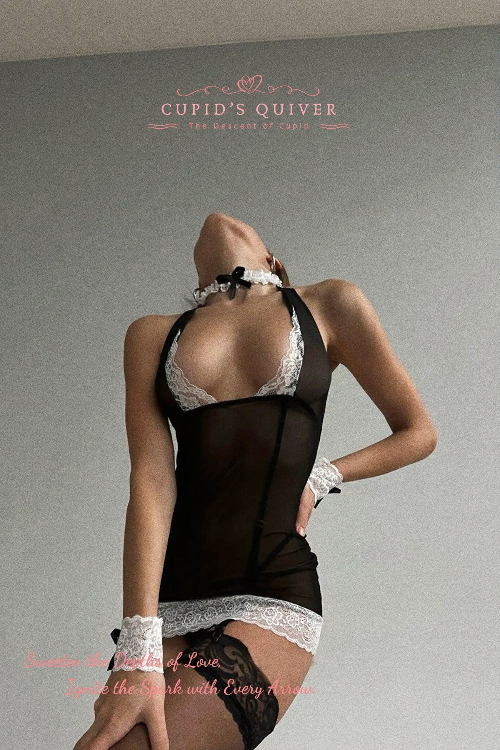 Dulce Agonía — Conjunto de lencería negra con detalles blancos estilo sirvienta - Cupid‘s Quiver