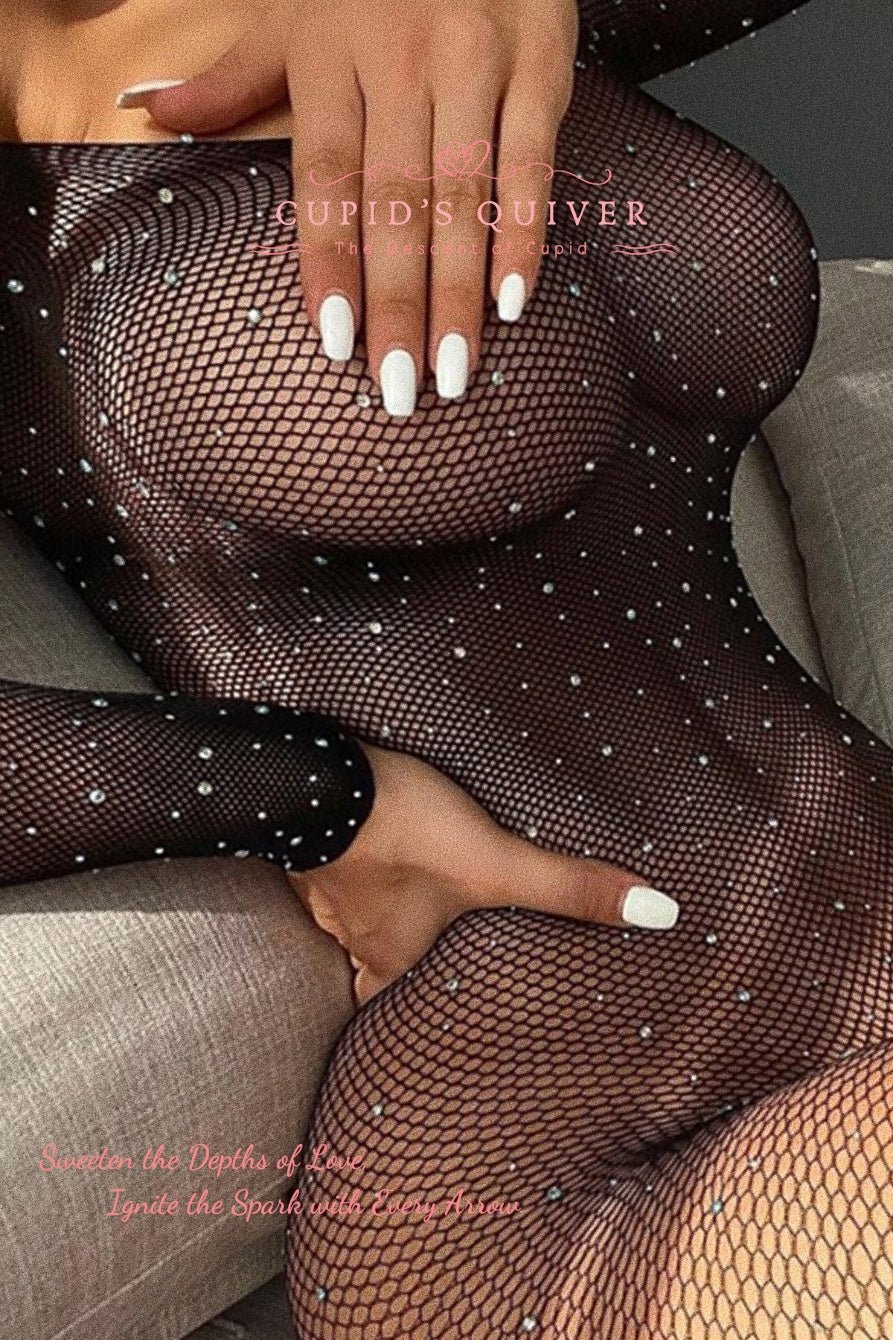 Magia Centelleante — Body erótico de red negra con detalles brillantes - Cupid‘s Quiver